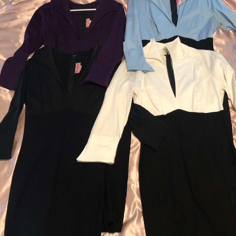Stunning lot of 4 Pinup Couture Lauren dresses! Size L, Purple Blue  White Black